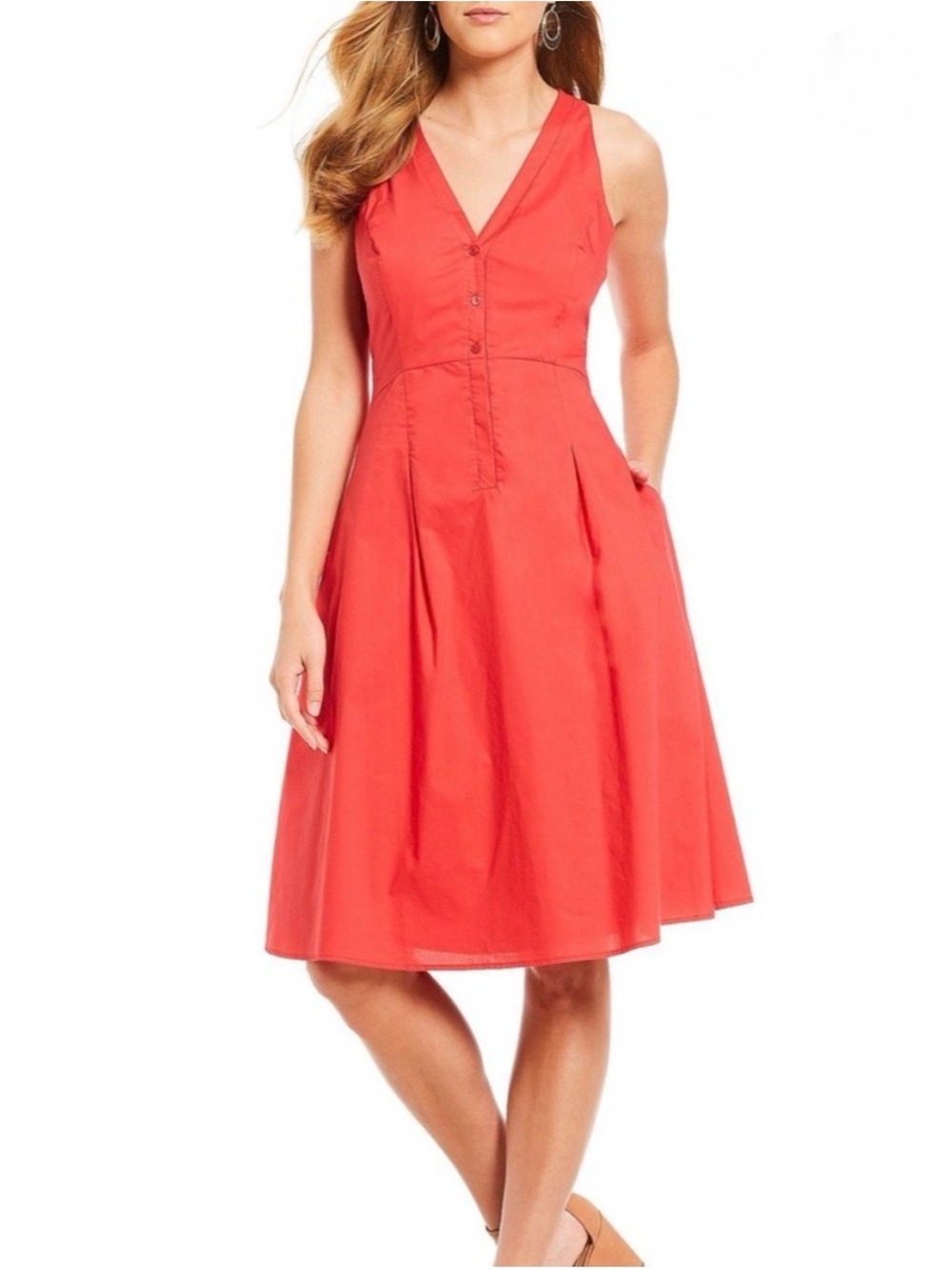 Gianni Bini Erika Red Sleeveless V-Neck Midi Dress